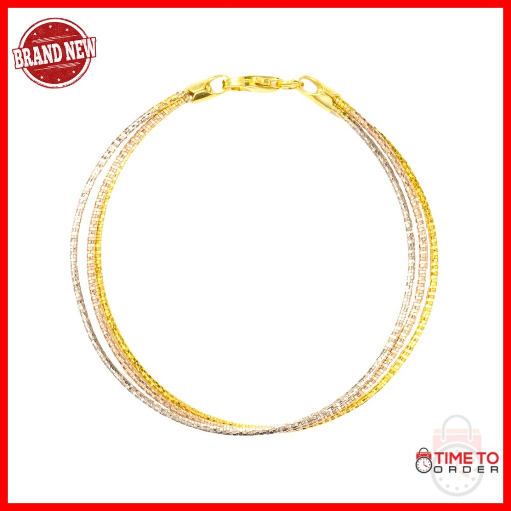 Sterling Silver Tri-Color Stackable Link Chain Br… - image 1